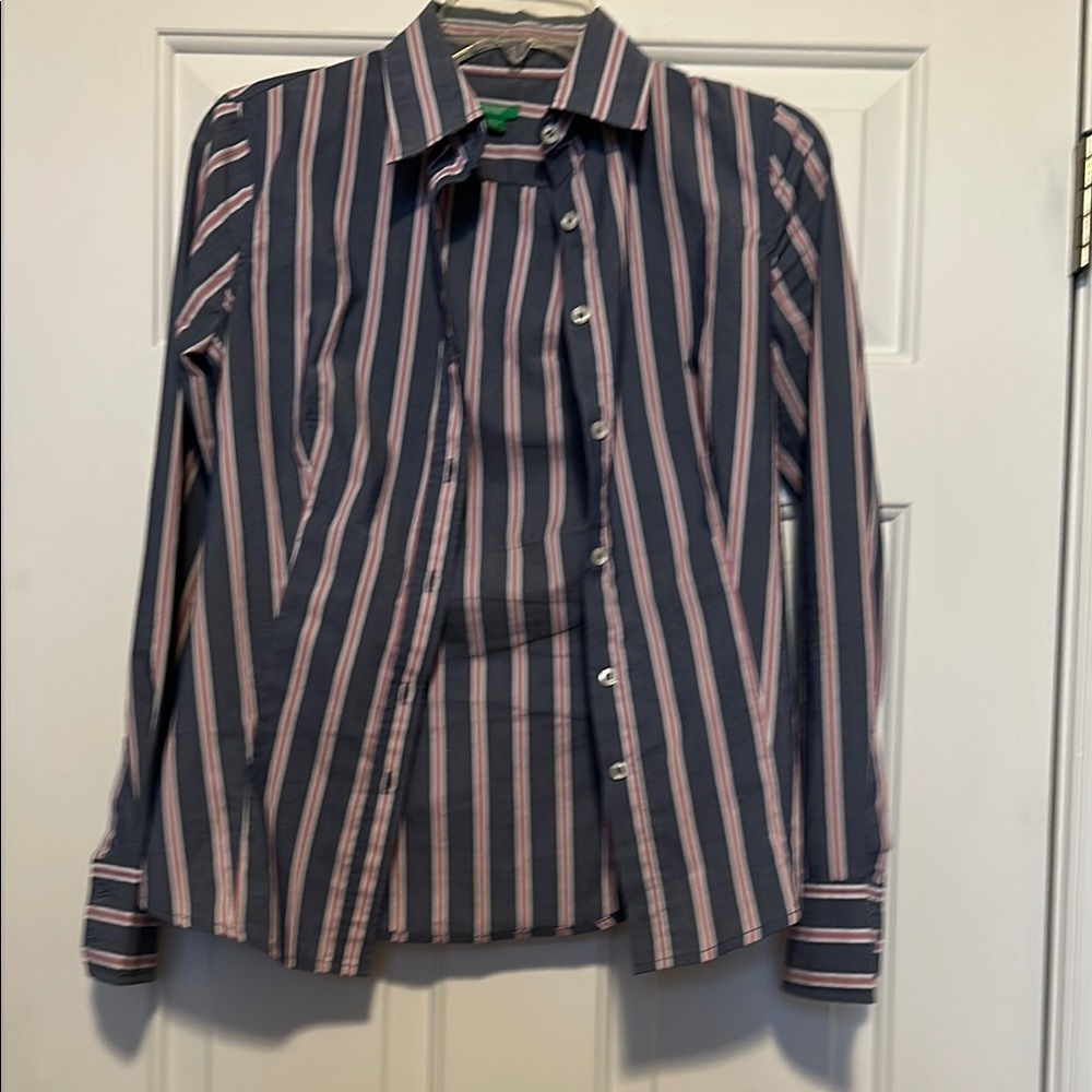 United Colors Of Benetton Pink and Blue Striped Blouse